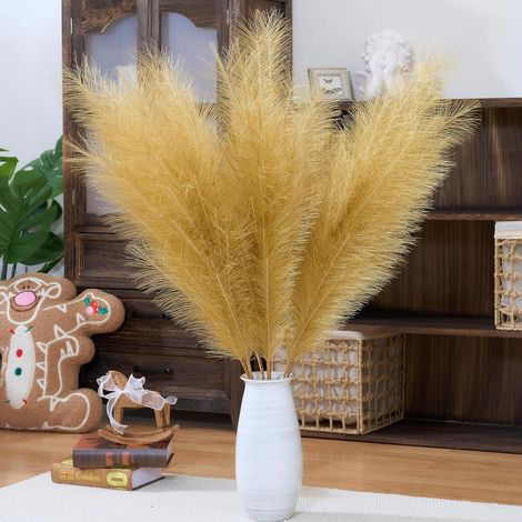 Herbe de la Pampa Artificielle Champagne Or– 110 cm Haute et Duveteuse, Tiges d’Un Seul Tenant 18 Branches sans Assemblage, Fleurs à Plumes en Soie pour Décoration Noces, Boho, Salon (1/5)