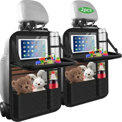 Lot de 2 organisateurs de siège de voiture, grande protection de dossier et sac de rangement étanche multifonction pour enfants, protection de siège avec table pliante, poche pour tablette (1/5)