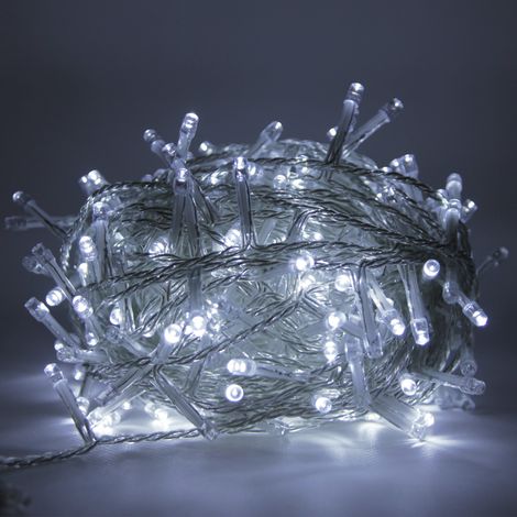 Chaine a' cordes Luccika Home se'rie de 5 mt de 100 lumie'res de sapin de Noel a' led blanc glacier Cable transparent 31V avec 8 jeux de lumie're et me'moire IP44 pour une utilisation inte'rieure et e (1/2)