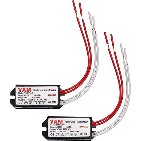 2 x Dimmable LED Driver LED Power Supply 12v 220v to 12v Transformer for Halogen Light Bulbs Quartz Lamp -20W (1/5)