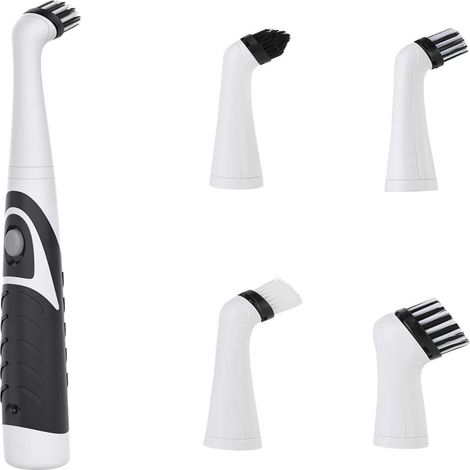 Brosse Electrique - Nettoyage Sonique 4 Têtes - Pour Salle De Bain Et Cuisine - 4 Accessoires Inclus - Noir Blanc (1/5)