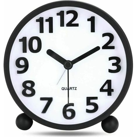 royaluxe -Reveil Analogique Silencieux,Métal Noir Gros Chiffres 3D,Horloge de Table sans Tic-tac avec la Lumière de Nuit Réveil De Chevet 10.8cm (1/5)