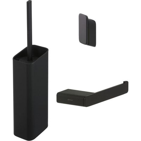 Geesa Shift Set d'accessoires de WC - Brosse de WC avec support - Porte-rouleau de toilette sans couvercle - Crochet à serviette - Noir (1/5)