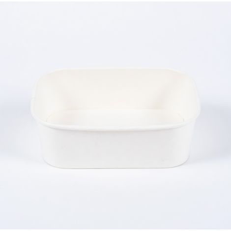 Bol rectangulaire en kraft blanc 750 ml avec couvercle en papier (1/5)