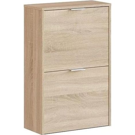 Scarpiera Salvaspazio in Legno Rovere, 2 Ribalte, 50x22x76 cm, Mobile Portascarpe Doppia Profondità