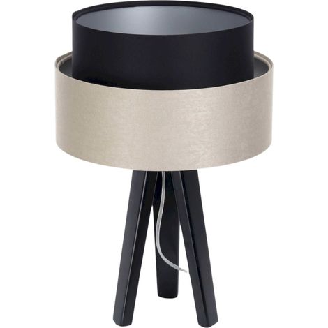 Lampe à poser élégante textile noir satin beige argenté - Noir satin et beige champagne (1/5)