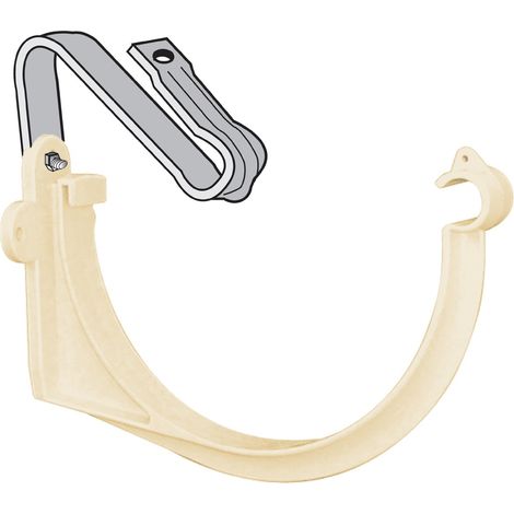 First Plast – Crochet bandeau monté avec étrier PVC 33 demi-ronde – Couleur sable – Fixation gouttière en métal – Pour environnements extérieurs