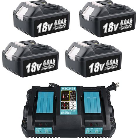 4er-Pack 18 V 5 Ah BL1850B Akku mit 3,5 A Ladegerät DC18RD Ersatz für Makita BL1850 BL1860 BL1850B BL1840 BL1830 BL1415 BL1430 BL1440 LXT400 (1/5)
