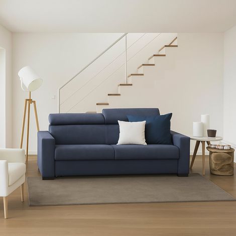 Talamo Italia Sofá fijo Monica, Gran Sofá de 2 plazas, 100% Made in Italy, Sofá Sala de estar, en tela acolchada, con reposacabezas ajustable y reposabrazos estándar, Cm 200x95h85, Azul, con embalaje (1/4)
