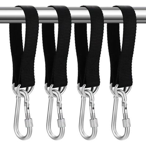 Set di 4 cinghie di fissaggio per amaca 30×25 mm - con moschettoni e anelli a D - per amache e altalene da giardino (1/5)