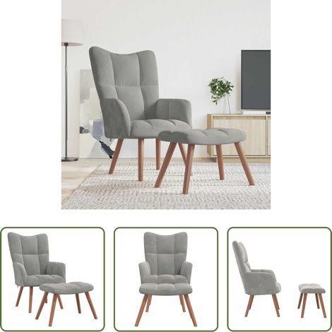 vidaXL Sillón de relax con taburete de terciopelo gris claro (1/5)