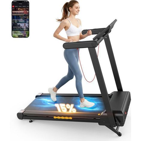 Klappbares Laufband, automatische Steigung 15%, Geschwindigkeit 1-14 km/h, Motor 3.0HP, Bluetooth-Anwendung, Herzfrequenzanzeige (1/5)