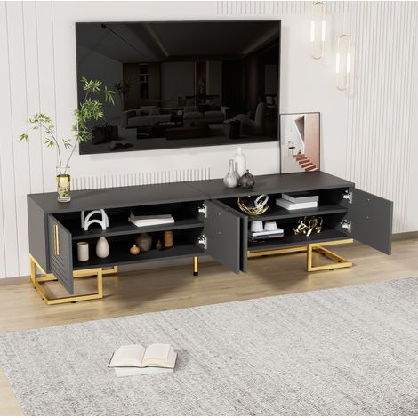 Mueble TV salón con almacenaje puertas y patas doradas OKMYHOME (1/5)