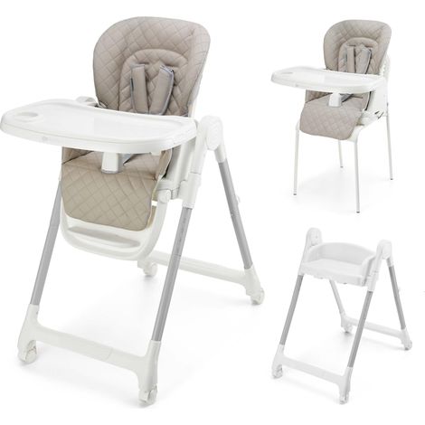 Chaise haute pour bébé 3-in-1, ergonomique, confortable, inclinable, pliable, avec repose-pieds réglable, 5 positions de hauteur, jusqu'à 25kg, De 6 mois environ jusqu'à 5 ans, Beige (1/5)