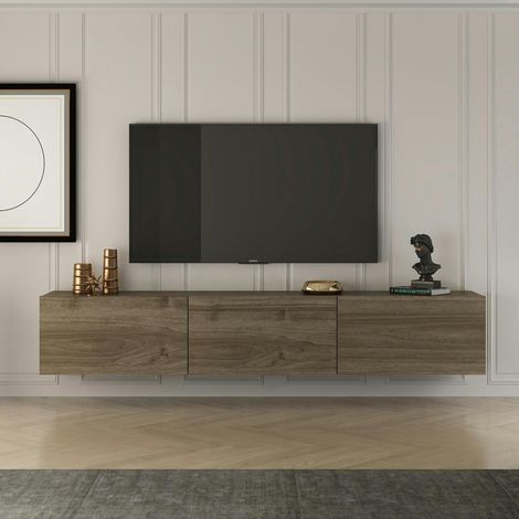 Meuble TV mural effet noyer - 3 niches MARFA (1/5)