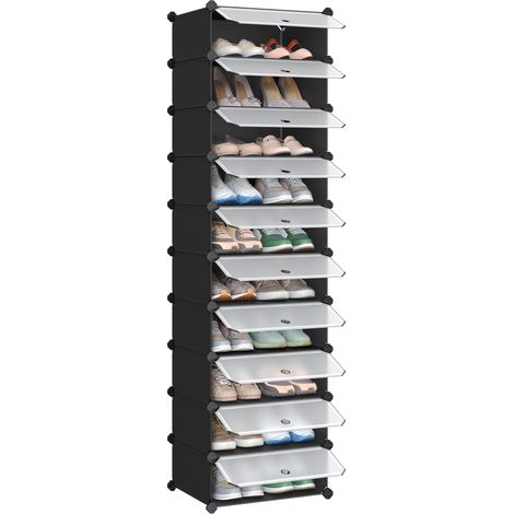 Schuhregal mit 10 rechteckigen Fächern für 20 Paar Schuhe, modulares Kunststoffregal, Schuhbox (1/5)