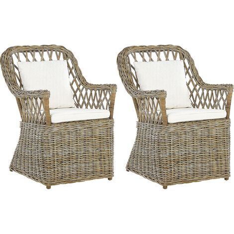 Set poltrone da giardino in rattan naturale con cuscini in cotone bianco Maros