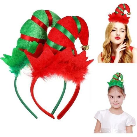 2 pcs Chapeau Elfe sur Bandeau Serre Têtes de Noël Bandeau Elf Cerceau Fête de Noël Chapeau Bandeau, pour Noël Fête Déguisement (1/4)