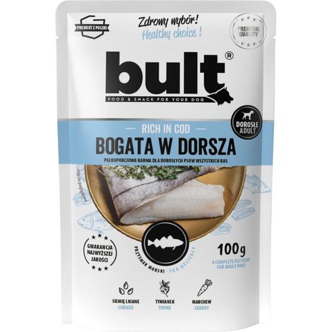 Aliment humide pour chien BULT Cod 100g en sachet complet