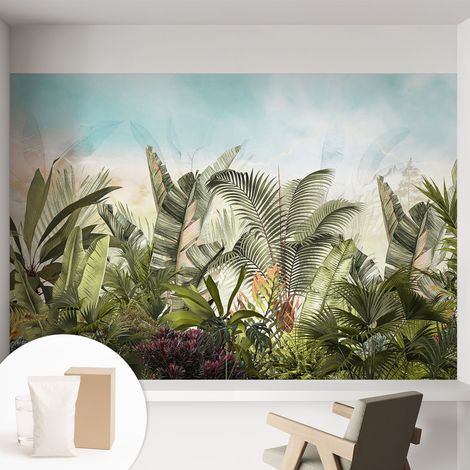 Papier peint décoratif avec colle pour salon, chambre à coucher et bureau – Design moderne et facile à poser Paradis tropical 152x104 cm (1/5)