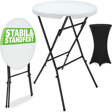CASARIA® Stehtisch 72 cm mit Husse Klappbar Rund Bistrotisch Outdoor 110 cm Hoch Bartisch Garten Wetterfest Klapptisch Partytisch Hochzeit Kunststoff Schwarz