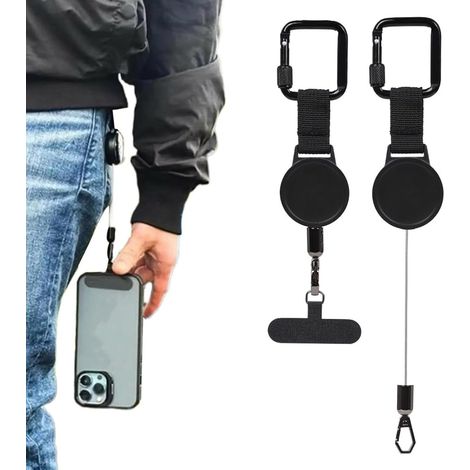 Cordon antivol rétractable pour téléphone à deux niveaux, dragonne avec câble en acier rétractable, attache universelle, cordon de sécurité pour smartphone (1/5)