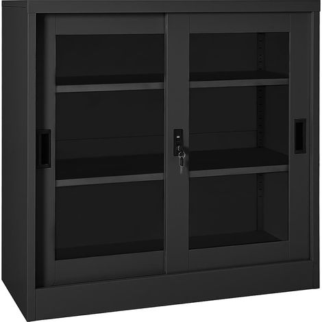 Armoire de rangement à portes coulissantes en acier et verre trempé anthracite 90 x 40 x 90 cm - PANGIVO (1/5)
