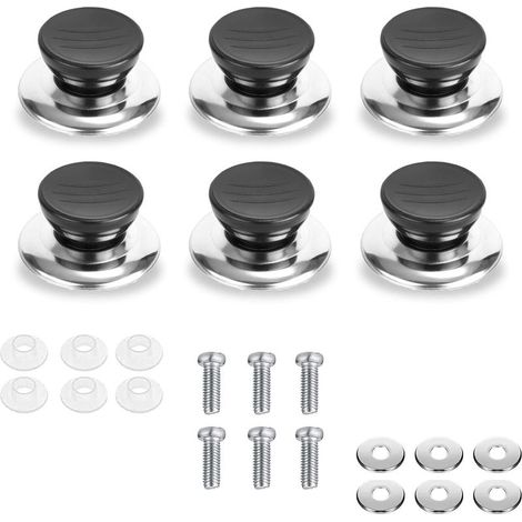 GDHZS-6 Pcs Bouton de Couvercle Casserole, Boutons de Couvercle Universels en Acier Inoxydable, Convient pour la Cuisine (Avec Rondelles en Caoutchouc x6, Rondelles Métalliques x6, Vis de Montage x6) (1/5)