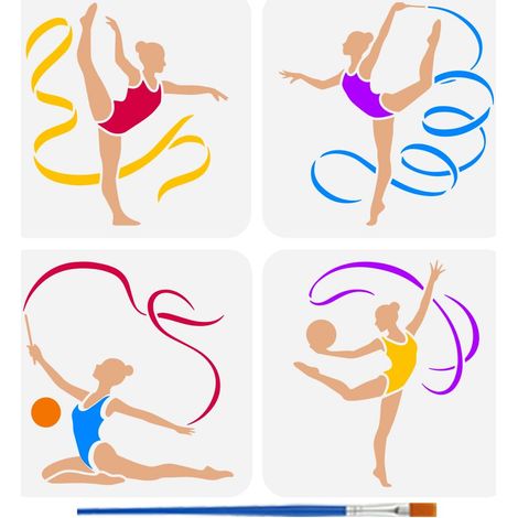 4Pcs Pochoir Gymnastique Avec Pinceau 20x20cm Pochoir Gymnaste Artistique Réutilisable Pochoirs Femme Athlète en Plastique Template Dessin pour Peinture sur Bois Mur Tissu Papier Meuble (1/5)