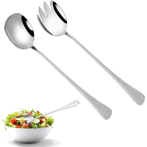 2-delige saladebestekset, 28 cm serveerset, saladebestek, saladeserviesset van roestvrij staal, slalepel, saladevork, voor keuken, eetkamer (1/5)