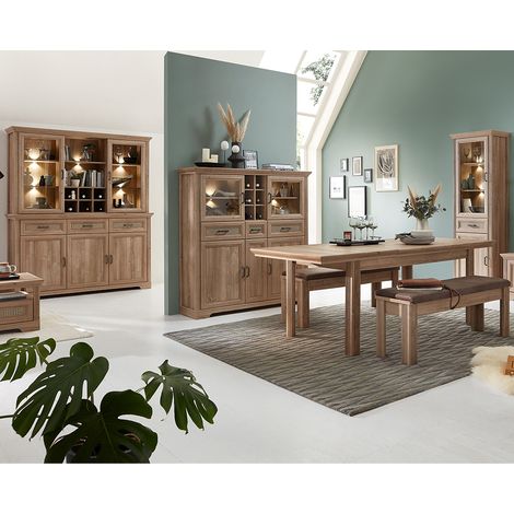 Esszimmer in Eiche, opt. mit Wiener Geflecht, VADUZ-36 5-teilig inkl. LED-Beleuchtung (1/5)