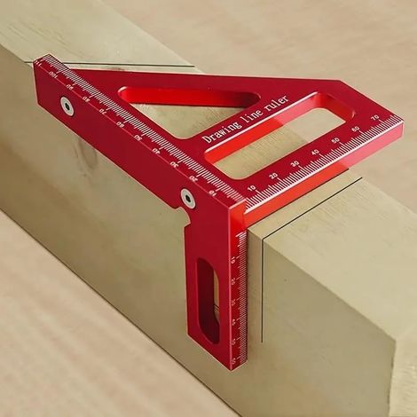 1 règle triangulaire à onglet en alliage d'aluminium 45°/90°, rapporteur carré pour le travail du bois avec outils de mesure multi-angles 3D