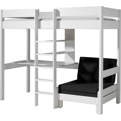 Pack - Lit Mezzanine, Fauteuil-Lit & Matelas "Pino" 90x200cm Blanc (1/2)
