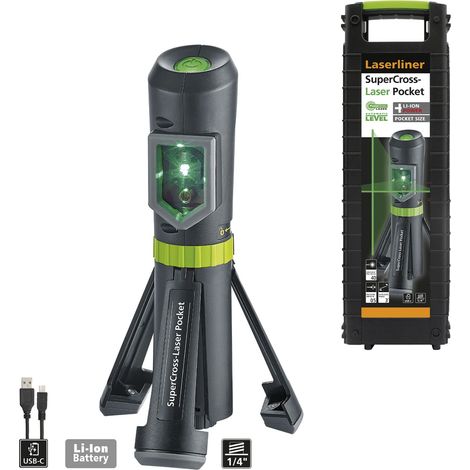 Laserliner SuperCross-Laser Pocket – Grüner Kreuzlinienlaser mit Stativ (1/5)