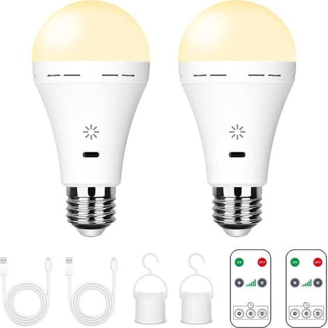 BelleRise - Ampoules LED rechargeables 7W E27 avec télécommande et variateur tactile, lampe de secours camping blanc chaud, lot de 2 FD-[mo] (1/5)