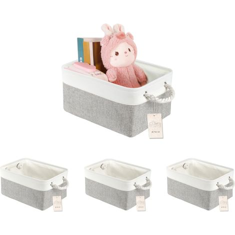 Lot de 4 paniers de rangement en tissu avec poignées - Boîtes de rangement pliables - Pour bureau et maison - Livre, vêtements, jouets (gris blanc, moyen) (1/5)
