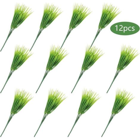 Ineasicer – Lot de 12 plantes artificielles réalistes – Arbustes d'herbe touffue en plastique de qualité – Décoration intérieure et extérieure – 36 cm