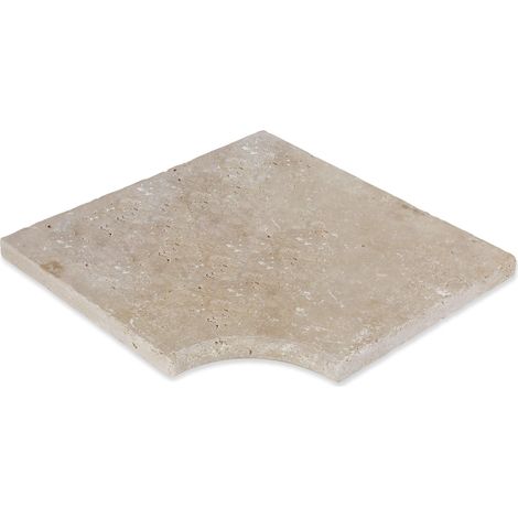 Angle rentrant margelle travertin beige 45,5x45,5x3 cm – Bord ½ rond – Finition vieillie pour piscine – Pierre naturelle d'origine Turquie (1/2)