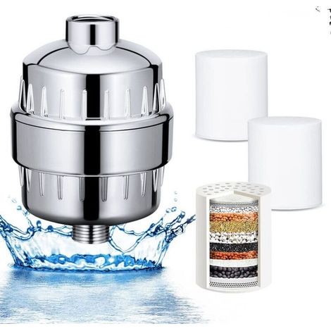 1 filtre de douche, filtration 18 étapes, élimine chlore calcaire fluor, compatible tous pommeaux, usage bébé et peau sensible (1/4)