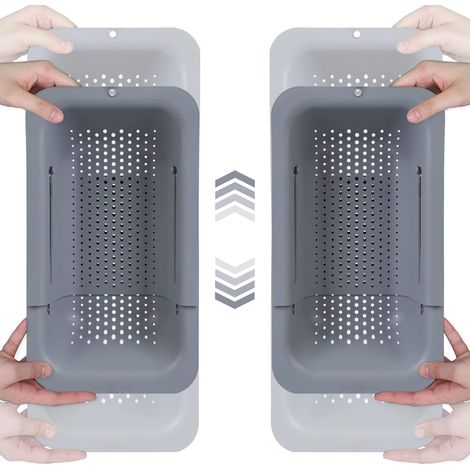Lot de 2 Paniers à passoire Extensible Gris Pour évier Cuisine Laver légumes Fruits (1/5)