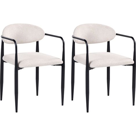 Conjunto de 2 sillas de comedor de estilo moderno de mediados de siglo estructura de metal asiento tapizado respaldo beige claro Tanevik (1/4)