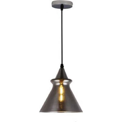 Lampadario da soffitto pendente a sospensione vintage con coppa in vetro grigio fumo portalampada con attacco e27 lampada moderna (1/2)