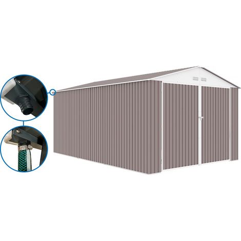 Habitat Et Jardin – Garage métal 18,56m² avec gouttière – Dimensions L 5,70 x l 3,10 m – Résistance au vent 15 m/s – Installation simple et rapide