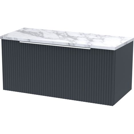 Tixall Fluted 1 Drawer Wall Hung Vanity Unit with Laminate Worktop, Dark Grey, 800mm (1/4)