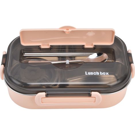 Lunchbox aus Edelstahl 304, 1,3 l, mit Suppenschüssel, Fächern, für Erwachsene/Kinder, rosa, leicht, isoliert, inklusive Besteck. (1/5)