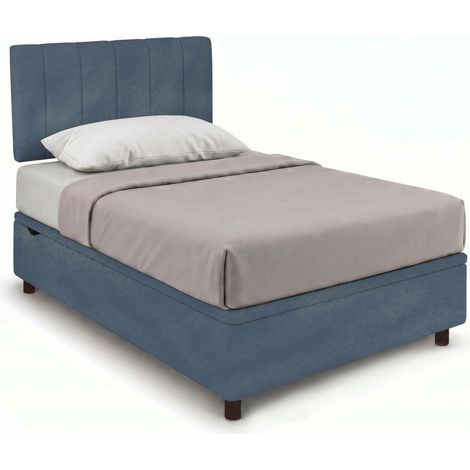 Letto Singolo Contenitore Imbottito 80x190 cm Microfibra Blu BoxMax Testata Vertical (1/5)