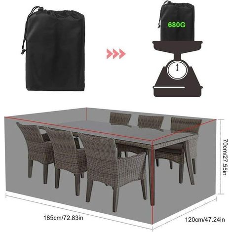 Funda rectangular impermeable para mesa de jardín en tejido Oxford, 180 x 120 x 70 cm – protección impermeable para la sala de estar al aire libre.