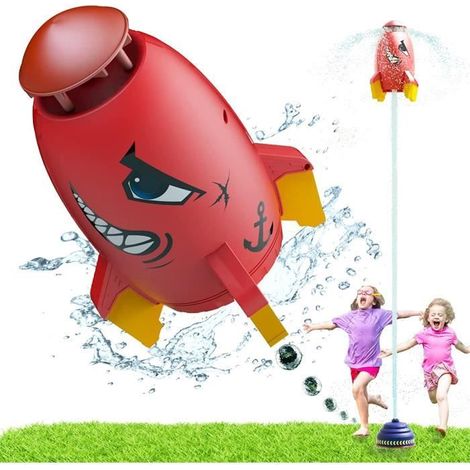 1 arroseur eau, fusée rotation 360°, non toxique avec autocollants DIY pour jeux extérieurs enfants été (1/4)
