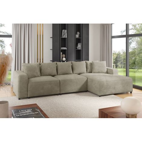 Ecksofa Designersofa Sofa MEGAN in Stoff Poso Beige Ottomane Rechts (1/2)