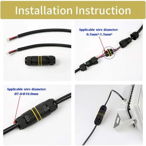 Connecteur Étanche Boîte/ 3 pcs IP68 Connecteur de câble étanche/Connecteur de gaine externe /de câble max Ø10 mm/ Aux Intempéries Câble de Raccordement Extérieur Douille (3 Pôles) (1/3)